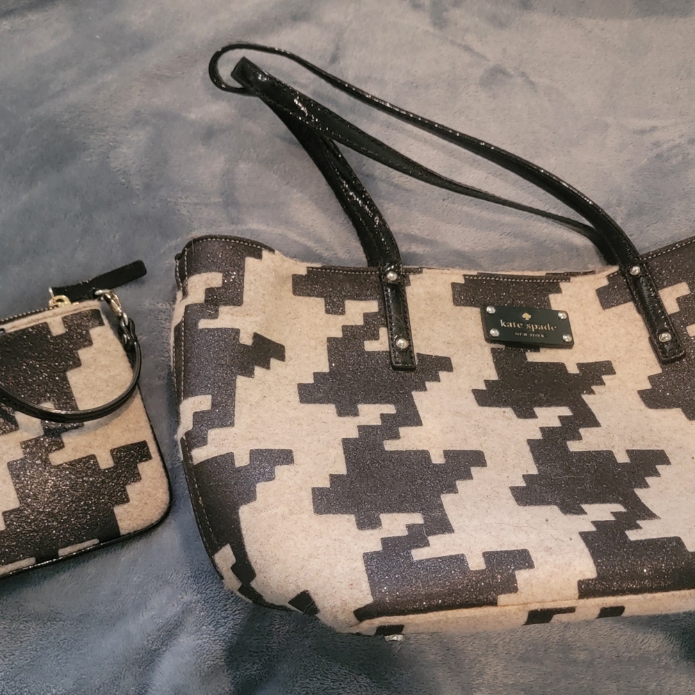 Kate Spade Black and Gray Houndstooth Tote